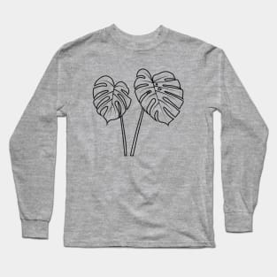 Monstera Leaf - Illustration - Lineart - Black Outline Long Sleeve T-Shirt